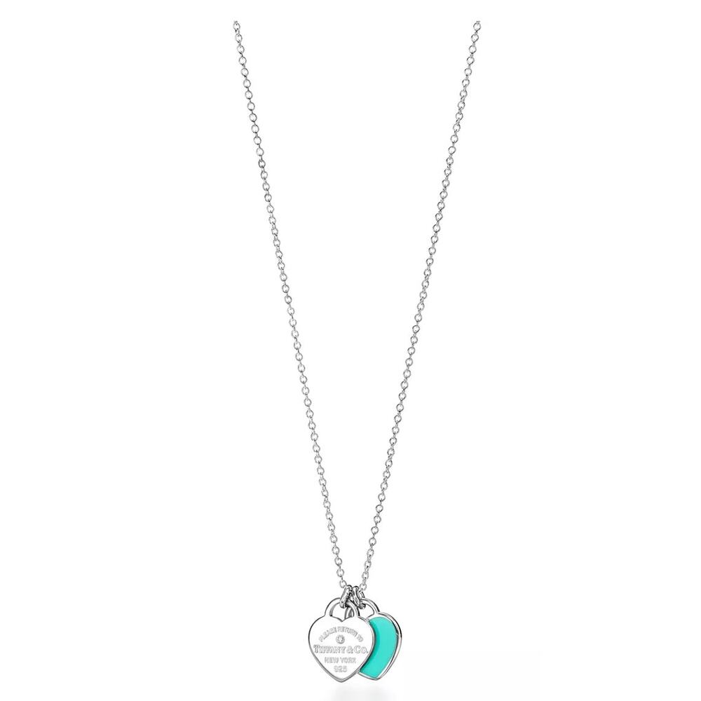 Return to Tiffany® Silver and Blue Mini Heart Necklace with Diamond (TFXX012)